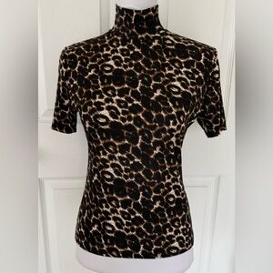 Vintage 90’s Frazier Lawrence Short Sleeve Turtleneck Leopard Top - Size Medium